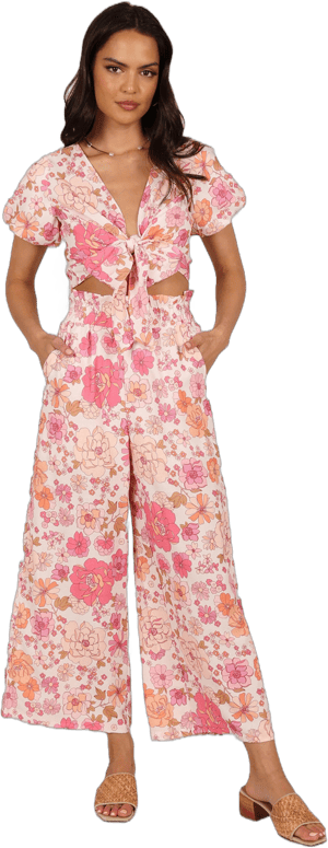 Petal & Pup Women's Matilda Floral Print Linen Blend Crop Top & Wide Leg Pants Set