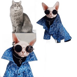 PetDenimChic : Trendy Denim Jacket for Hairless Cats BLUE / XL