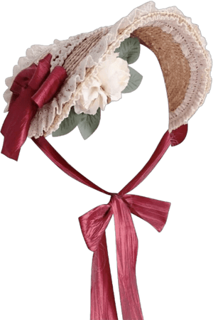 Victorian Lolita Lace Bows Flower Ribbons Straw Hat