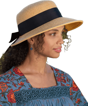 Vermont Country Store Women's Raffia Hat with Ribbon and Bow