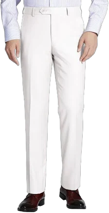 Men's White Slim Fit Dress Pants Flat Front Pre-hemmed W40/32" / White