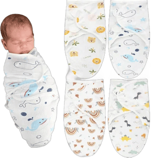 Newwiee 4 Pcs Preemie Baby Swaddle Preemie Swaddle Wrap Adjustable Swaddle Blanket Preemie Size Newborn Cotton Swaddle Blanket for Preemie Boys