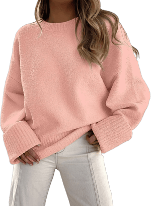 ANRABESS Women's Oversized Crewneck Long Sleeve Fuzzy Knit Casual Chunky Warm 2024 Fall Pullover Sweaters Top Trendy Outfits