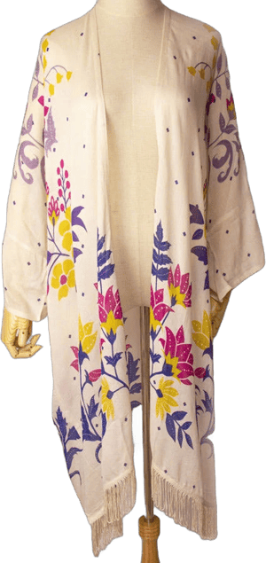 Arta Asiatica Floral Fringe Boho Kimono Cardigan