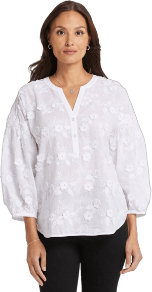 NYDJ Women's Paulina Floral Embroidered Peasant Top