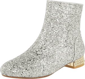 FIFSY Women's Sparkly Sequin Low Heel Ankle Boots