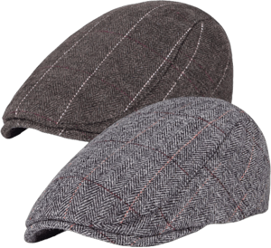 2 Pack Newsboy Hats for Men Classic Herringbone Tweed Wool Blend Flat Cap Ivy Cabbie Driving Hat