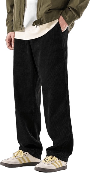 PLEPAN Men's Baggy Wide Leg Corduroy Pants with Drawstring