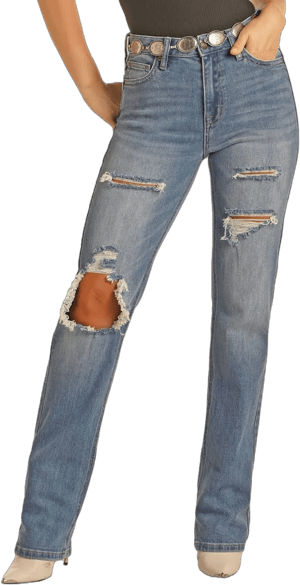 Rock and Roll Denim Women's West Desperado Distressed High Rise Bootcut Jeans