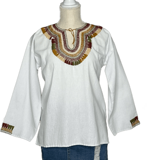 Tassel Motif Mexican Tunic Blouse