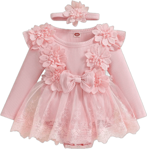 Covvoliy Baby Girl Lace Flower Tulle Romper Dress