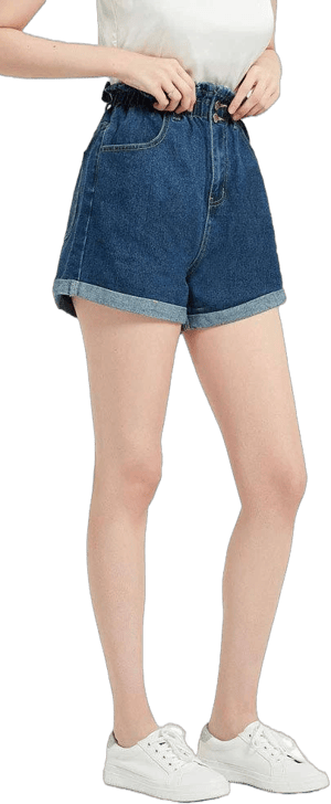 Plaid&Plain Women's High Waisted Denim Shorts Rolled Blue Jean Shorts