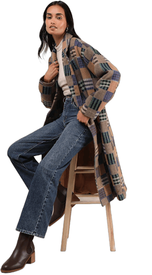 Holiday Double Breasted Checkered Patchwork Coat