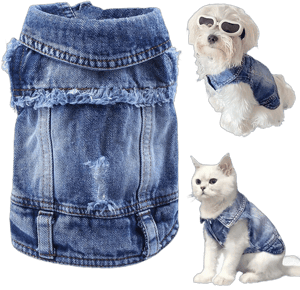 LKEX Dog Jean Jacket, Cool and Soft Shirt Pet Blue Denim Coat