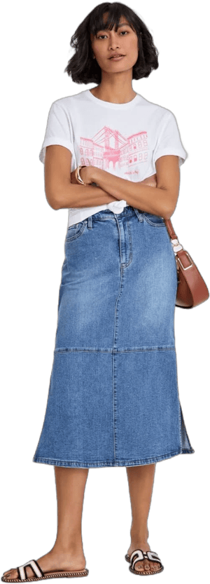 On 34th Women's Paneled Denim Midi Skirt