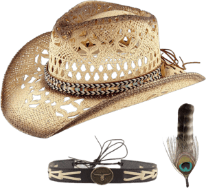 Western Straw Cowboy Hat with Two Decorative Bands