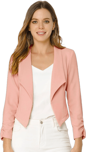 Women's Allegra K Notched Lapel Ruched Sleeve Business Cropped Jacket Blazer