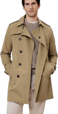 Men's Trench Coat Khaki Regular Size S