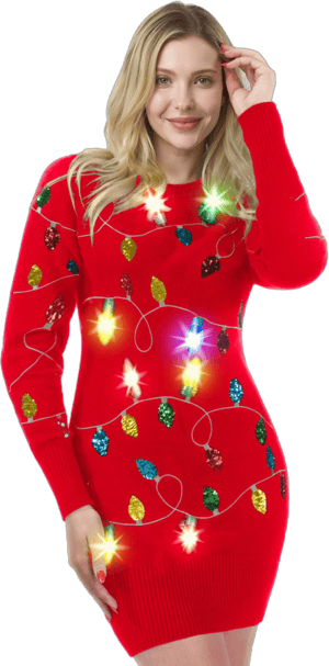 Giggling Getup Women's Light Up Ugly Christmas Sweater Dress