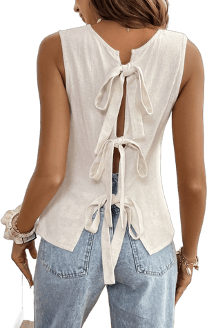 SHEIN Women's Sleeveless Tie Back Linen Shirt