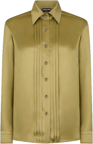 Tom Ford Fluid Charmeuse Silk Shirt with Plisse Plastron