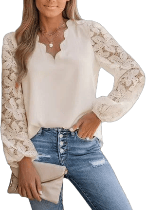 Women's Cupshe Floral Lace Scalloped V Neck Top