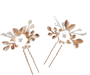 JJ's House Pearl Flower Leaf Hair Pin Set of 2