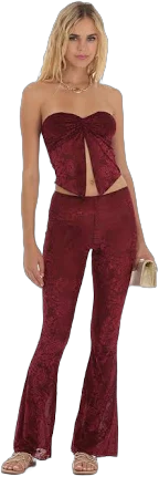 Velvet Mesh Two Piece Set in Maroon