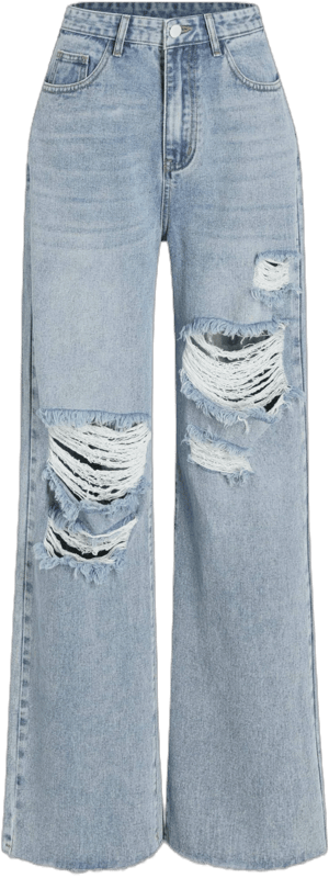 Women's High-Waisted Distressed Baggy Wide Leg Jeans