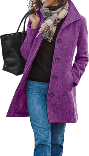 CHARTOU Women's Casual Wool Blend Stand Collar Pea Coat