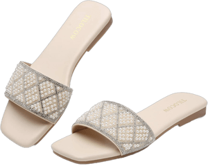 Tilocow Women's Rhinestone Pearl Slip-On Sandals