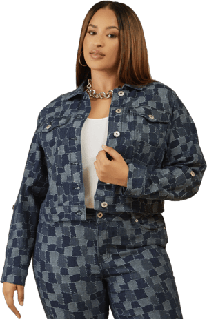 Ashley Stewart Plus Size Patchwork Cropped Denim Jacket