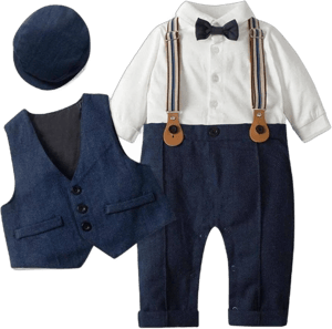 Newborn Boy Formal Clothes Set Infant Boy Gentleman Birthday Romper Outfit With Hat Vest Long Sleeve Infant Jumpsuit Suit Formal