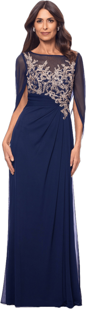 Betsy & Adam Women's Cape-Sleeve Gown