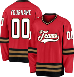 Custom Red White-Old Gold Hockey Jersey s