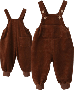 SEAUR Unisex Baby Corduroy Overalls Toddler Boy Girl Button Suspender Pants One Piece Jumpsuit Solid Loose Romper Brown 2-3T