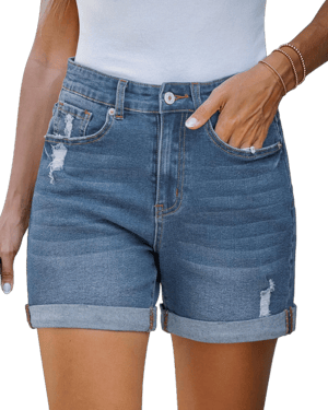 Women's Stretchy High-Waisted Ripped Distressed Denim Shorts