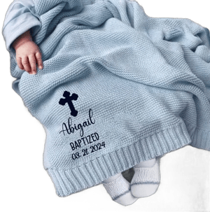 Personalized Baby Baptism Knit Blanket, Custom Embroidered Boy Girl Christening Blanket, Custom Name and Date, Baptismal Keepsake, otton Knit