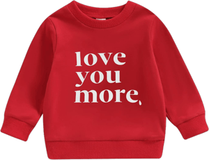 Baby Girl Boy Valentines Day Outfit Jumpsuit Love Heart Print Long Sleeve Sweatshirt Romper Onesie Newborn Clothes Z Love You More Red 12-18 Months