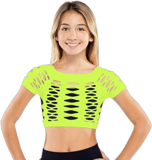 Malibu Mesh Crop Top for Dance Girls One Size NEON YELLOW