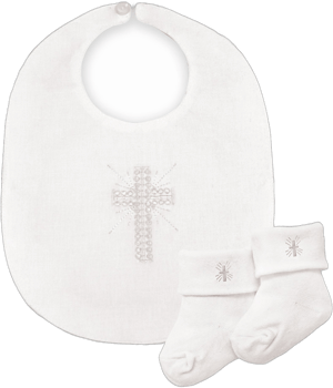 Stephan Baby Infant Boy/Girl Embroidered Christening Bib and Bootie Socks Set, White