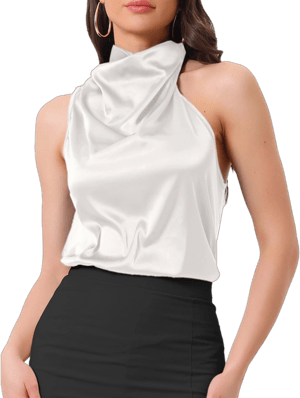 Allegra K Women's Satin Halter Neck Elegant Sleeveless Silky Summer Top White Medium