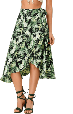 Floral High Waist Wrap Midi Skirt