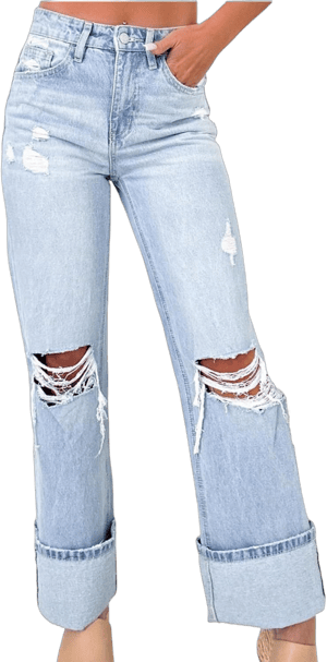 SELINK High Waisted Jeans for Women Casual Beau Blue Light Wash Distressed Solid Shift Daily Flare Jeans 16 Beau Blue