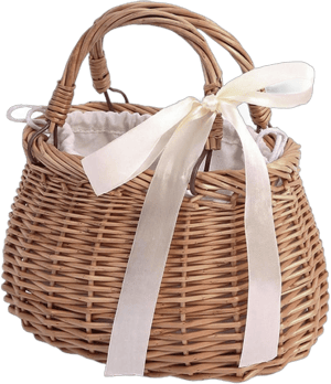 Amosfun Woven Rattan Basket Bag Handcrafted Straw Tote with Bow for Beach, Picnic and Summer Outings - Stylish Boho Women Bag