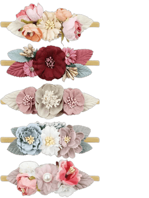 Cinaci 5 Pack Delicate Floral Flower Nylon Headbands Hair Bands Accessories for Baby Girls Newborns Infants Toddlers Kids