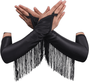 Fingerless Vintage Opera Gloves Long Tassel Satin Glove Fringe Gloves Pageant 1920s Party Costume for Women and Girls Black With Black Fringe