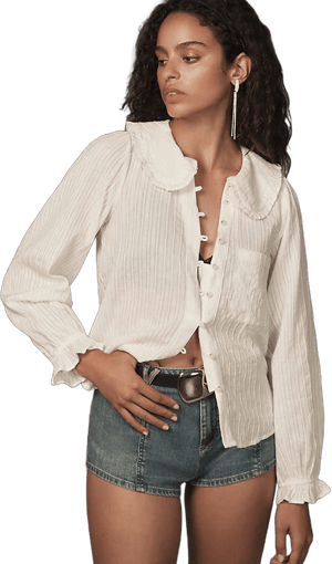 Pilcro Keira Collared Button-Front Long-Sleeve Blouse