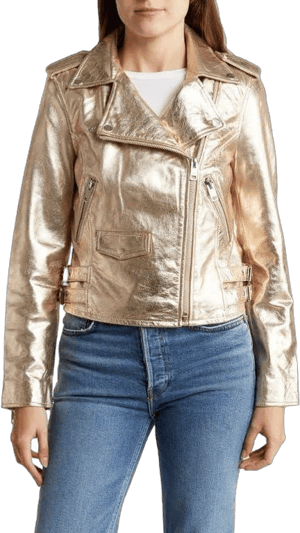 Walter Baker Women's Liz Metallic Leather Crop Moto Jacket