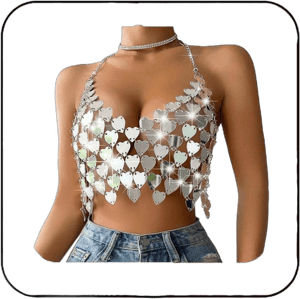 BODIY Women's Sparkly Sequin Halter Bra Chain Top